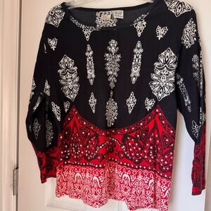 Take Two Top Black & Red Patterned Women's Blouse size Large